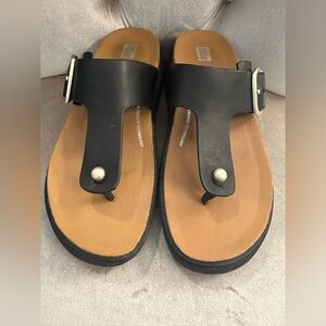 FitFlop Gen FF Buckle Leather Toe-Post Sandals Platform Black 90s Y2K Size 8 EUC